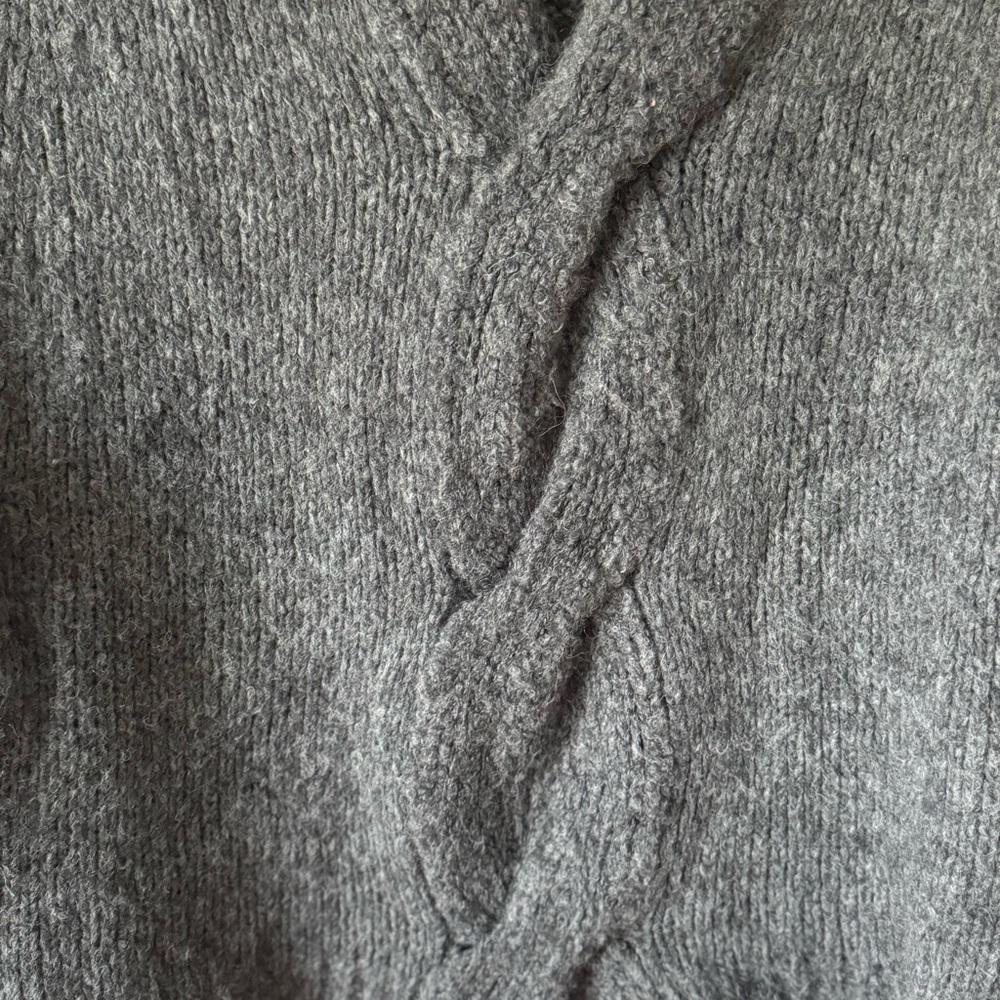 Theory Gray V-Neck Vivini Cable Knit Twist Sweater in Alpaca Wool Sz M - Picture 5 of 12